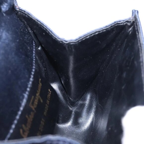 Salvatore Ferragamo Gancini Hand Bag Satin Navy Gold Auth 134768 - Picture 10 of 16